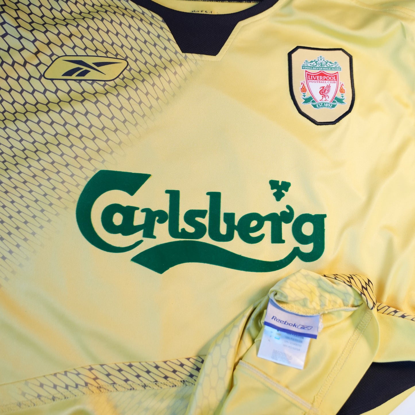 Liverpool 2004 2006 Away #19 Morientes Football Shirt M Yellow Reebok