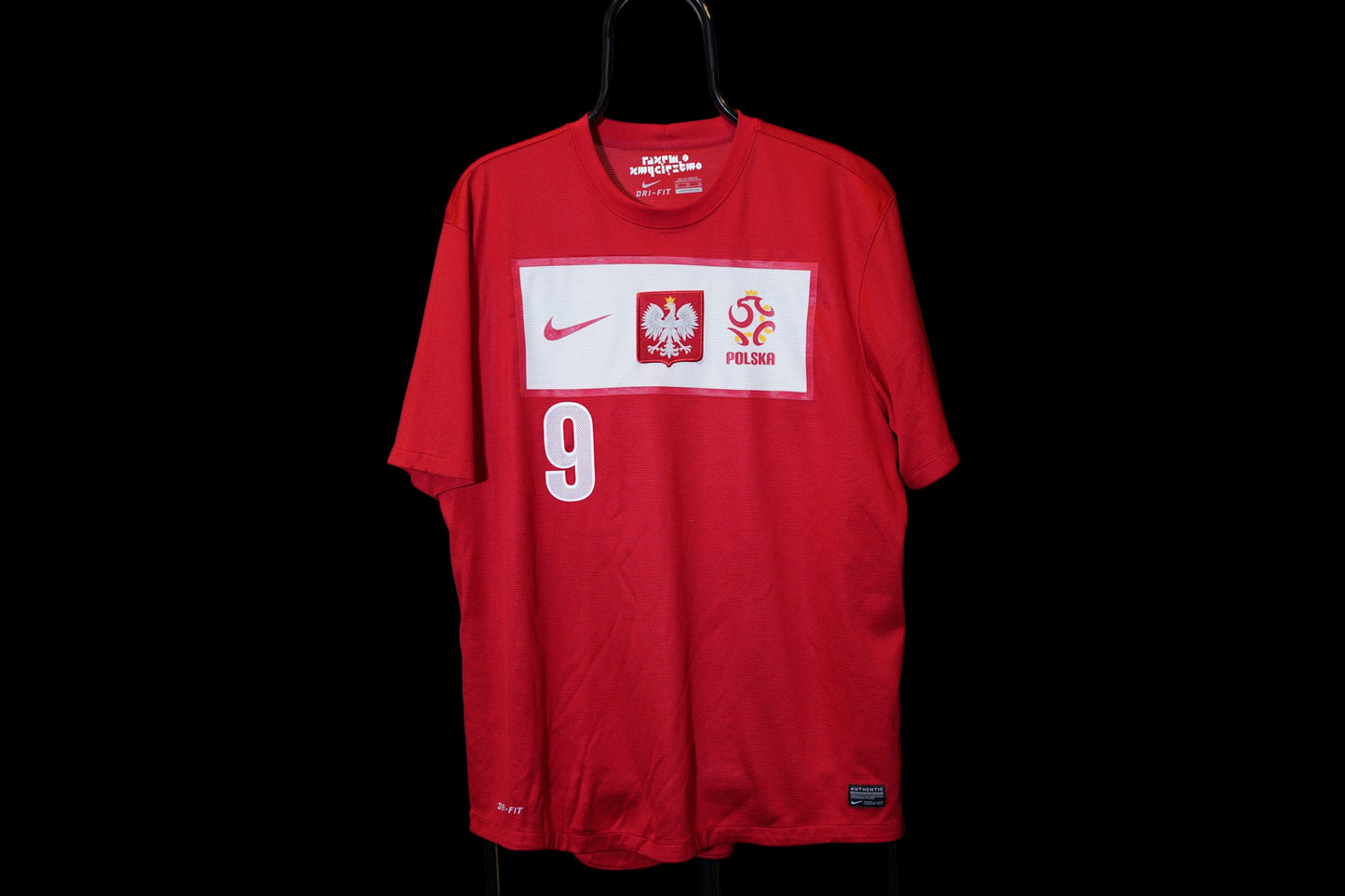 2012 2014 Poland #9 Lewandowski XL men Nike Football Shirt Away Red 450509-611