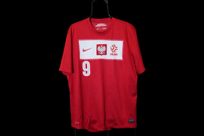 2012 2014 Poland #9 Lewandowski XL men Nike Football Shirt Away Red 450509-611