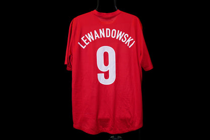 2012 2014 Poland #9 Lewandowski XL men Nike Football Shirt Away Red 450509-611