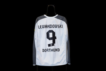 2013 2015 Borussia Dortmund Third #9 Lewandowski Long Sleeve Football Shirt White L men