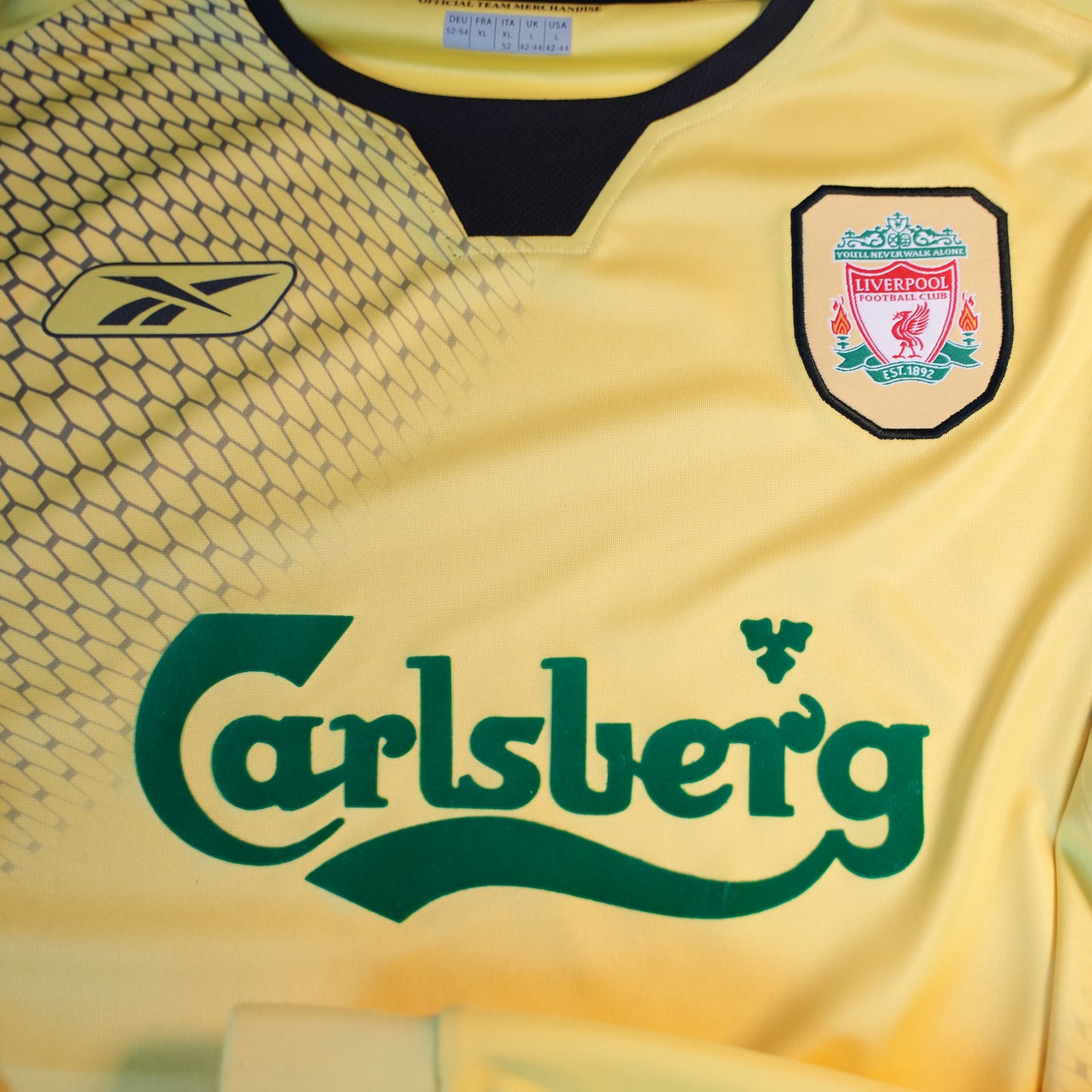 Liverpool 2004 2006 Away Long Sleeve Football Shirt XL Yellow Reebok